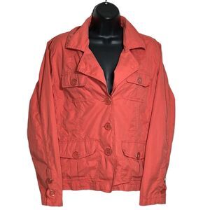 Chicos Jacket Womens Size 2 (Large) Orange Utility Lightweight Trucker Pockets